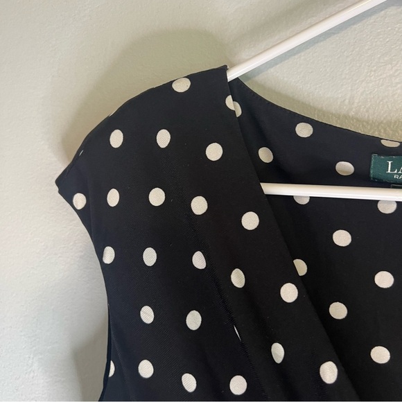 LRL Sleeveless A Line Dress Black White Polka Dot Sz 14P V Neck Classic Preppy - Picture 5 of 10
